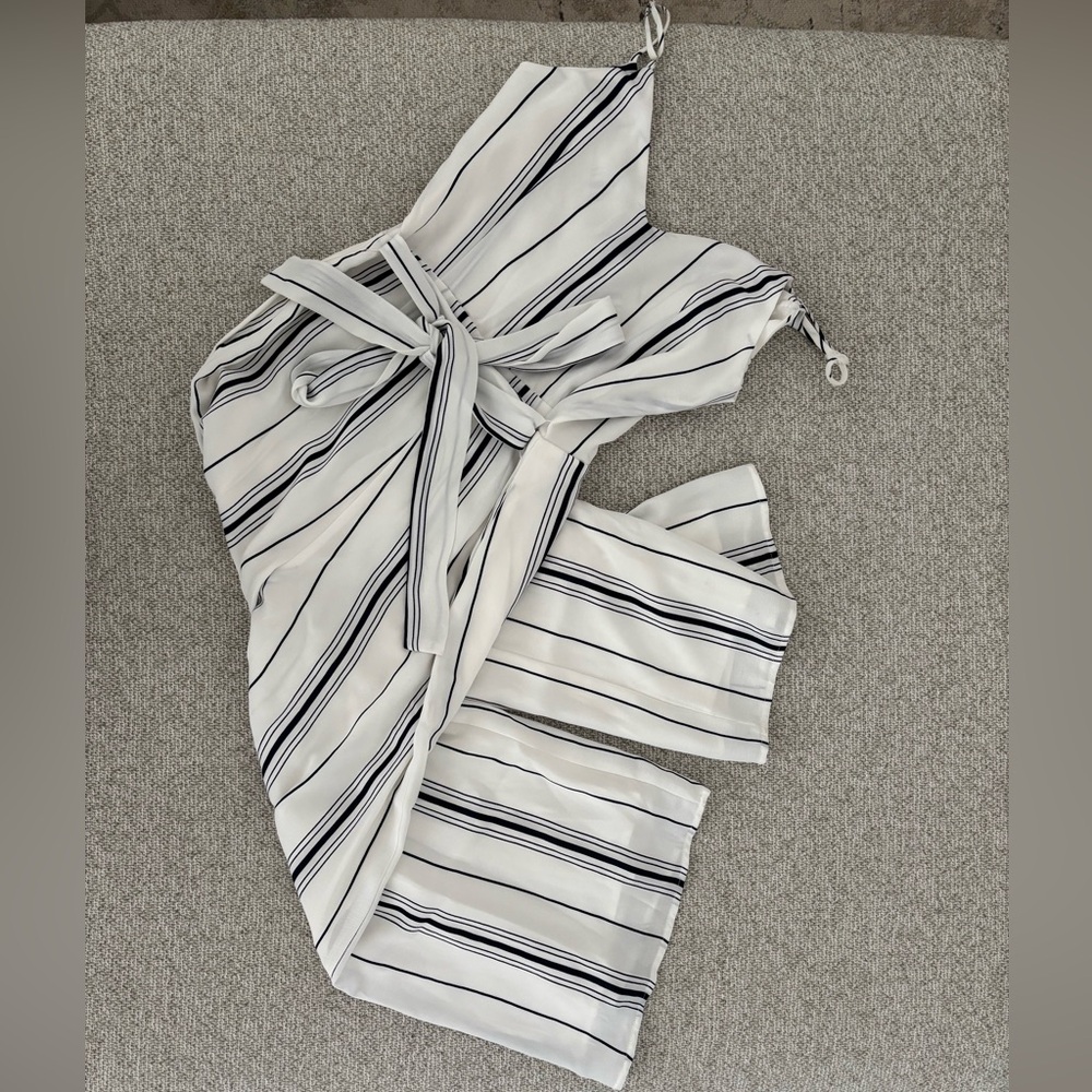 NWT J.O.A Striped White and Navy Jumpsuit